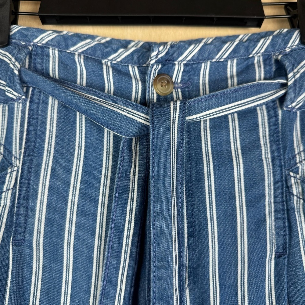 American Eagle Womens Pants Striped Wide Leg Size 12 Tie Waist Cotton Blue White - Picture 8 of 9